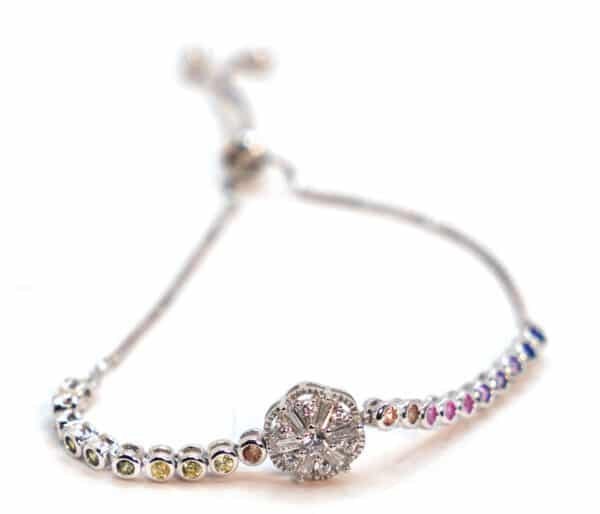 Sterling Silver Rainbow Cubic Zirconia Adjustable Bolo Bracelet - Image 2