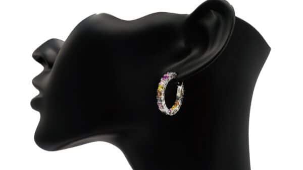 925 Sterling Silver Hoop Earrings Colorful Cubic Zirconia Rainbow Hoop Earrings - Image 3