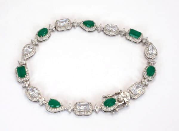 Handcrafted 925 Sterling Silver Bracelet with Natural Multi-Shaped Green and White Stones - A Unique Statement Piece for Fashionable Women