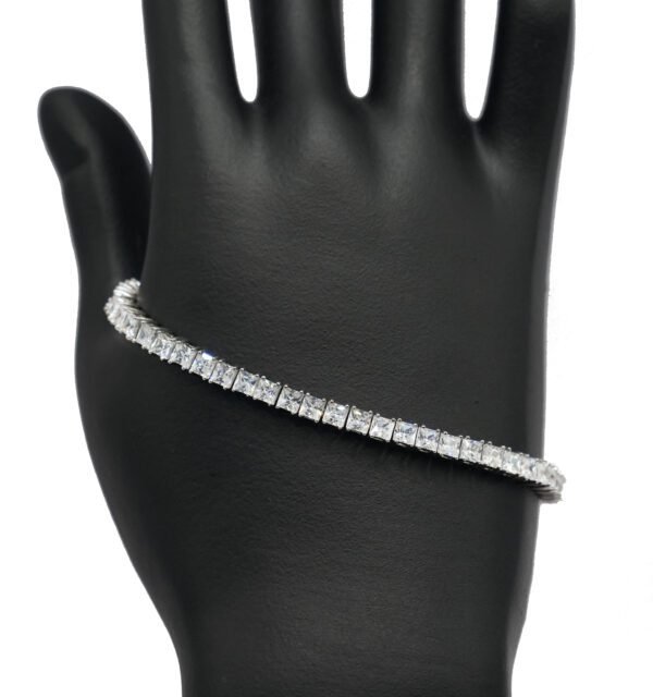 Cubic Zirconia Square Link Tennis Bracelet in Silver Plate
