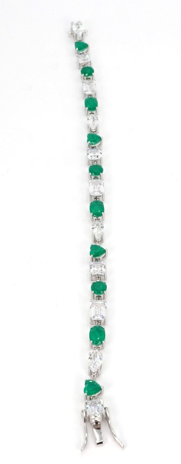 Exquisite 925 Silver Bracelet with Zircon and simulated Emerald Gemstones in Multishapes - Image 2