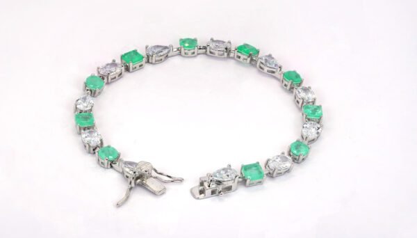 Enchanting Green Gemstone Bracelet with Natural Zircon and simulated Emerald in 925 Sterling Silver