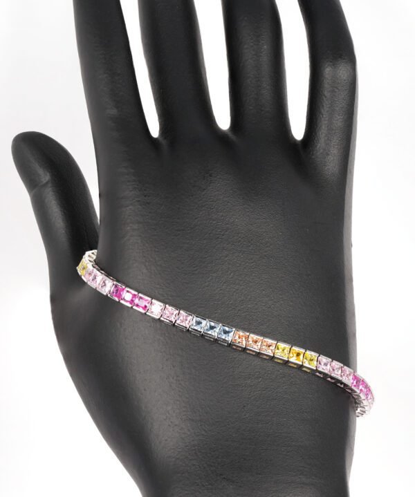 Radiant Rainbow: Sterling Silver Bracelet with Square-Cut Multicolored Gemstones