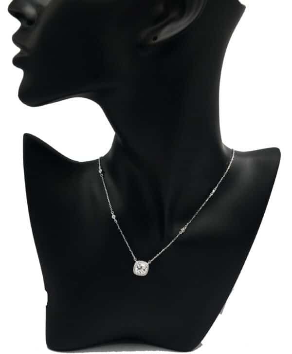 Diamond Cushion Frame Necklace  Sterling Silver