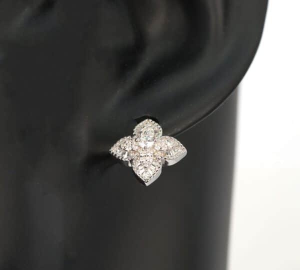 Sparkling Sterling Silver Floral Earrings Adorned with Zircon Stones - Image 2