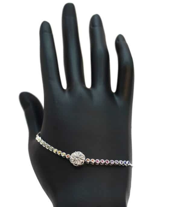 Sterling Silver Rainbow Cubic Zirconia Adjustable Bolo Bracelet