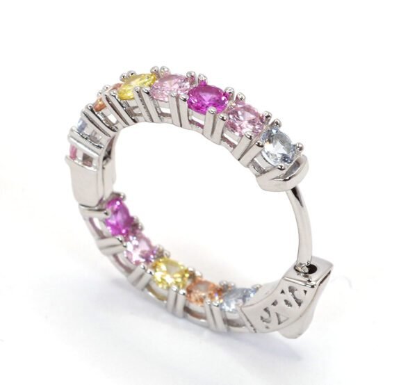 925 Sterling Silver Hoop Earrings Colorful Cubic Zirconia Rainbow Hoop Earrings
