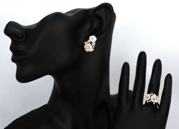 Adorn yourself with the elegant Rose Gold Zircon Set, featuring delicate Sterling Silver floral motifs and shimmering zircon stones for a blooming beauty that will captivate all eyes - Image 2