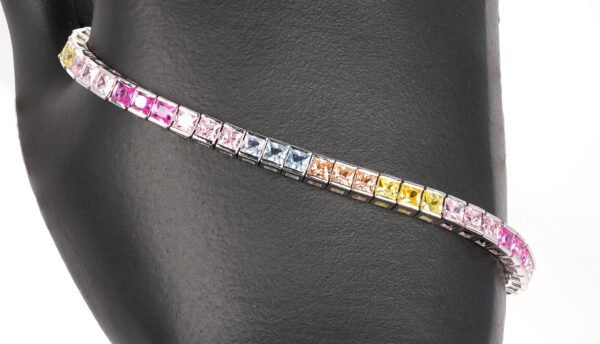 Radiant Rainbow: Sterling Silver Bracelet with Square-Cut Multicolored Gemstones - Image 2