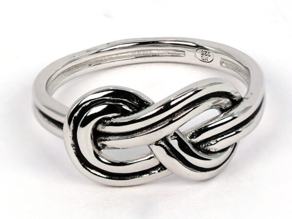 "Ocean-Inspired Sterling Silver Knot Ring with Intricate Nautical Knot Design