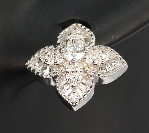 Sparkling Sterling Silver Floral Earrings Adorned with Zircon Stones - Image 3