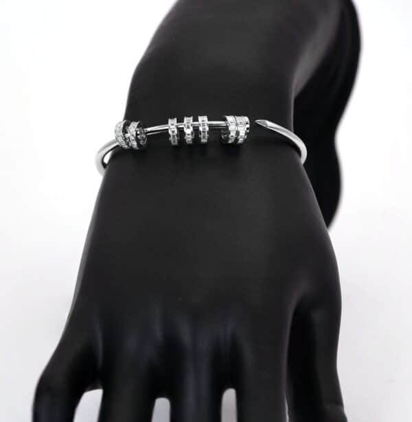 925 Sterling Silver Bangle Bracelet with Sparkling Zircon Stone Circle Charm - Image 3