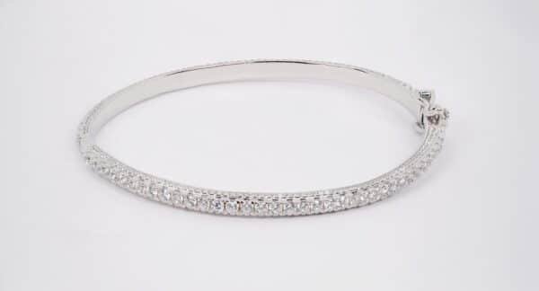 Sparkling Zircon Stone 925 Sterling Silver Bangle Bracelet