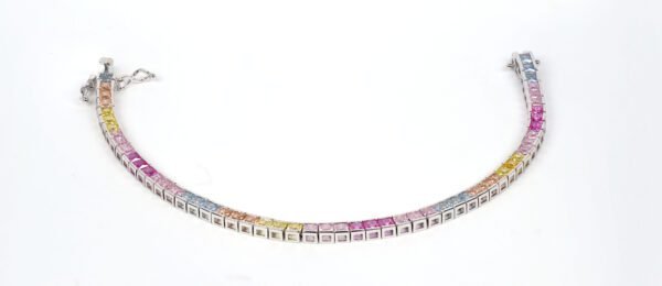 Radiant Rainbow: Sterling Silver Bracelet with Square-Cut Multicolored Gemstones - Image 3