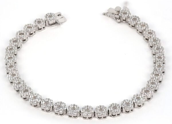 Stunning 925 Silver Tennis Bracelet with Sparkling Zircon Flower Detailing