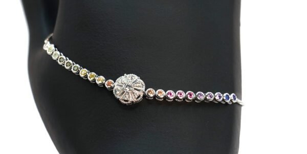 Sterling Silver Rainbow Cubic Zirconia Adjustable Bolo Bracelet - Image 3