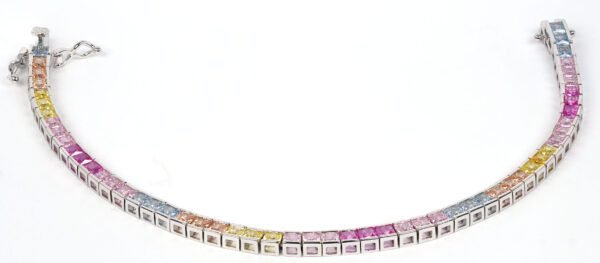 Radiant Rainbow: Sterling Silver Bracelet with Square-Cut Multicolored Gemstones - Image 4