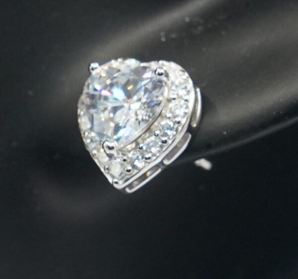 White Lab-Created Sapphire Heart Stud Earrings Sterling Silver - Image 3