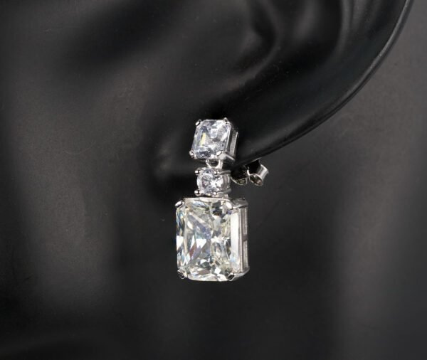 Stunning Sterling Silver stud Earrings with Sparkling Rectangle and Circle Zircon and citrine Stones - Image 2