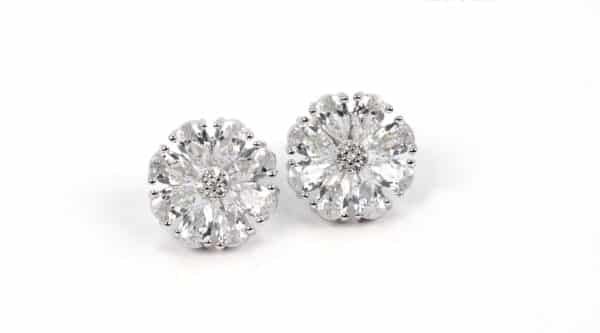 Handcrafted Sterling Silver Flower Earrings with Sparkling Zircon Stones