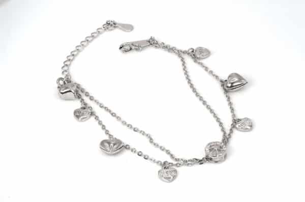 Elegant Sterling Silver Heart and Circle Pendant with Double Chain and zircons stones - Image 2