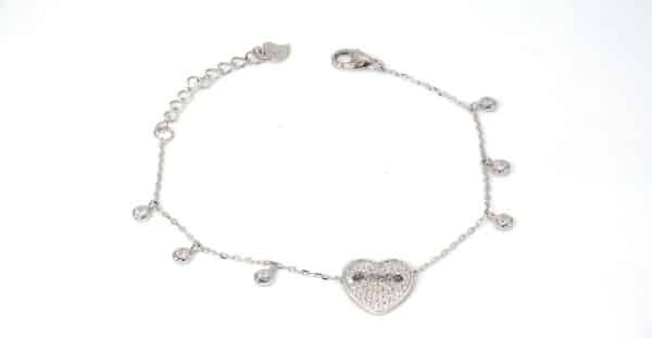 Sparkling Heart: Sterling Silver Bracelet with Zircon Stones - Image 2