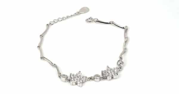 Floral and Geometric Zircon Sterling Silver Bracelet with Cornet Accents - Image 2