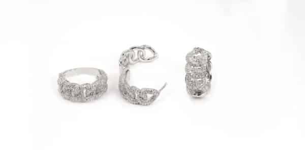 Sparkling Sterling Silver Set: Iced Earrings and Ring with Zircon Stones - Image 2