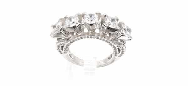 Bold and Beautiful: Sterling Silver Ring with 5 Large Zircon Stones in Bulge Design - Image 2