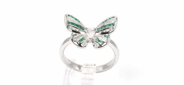 Exquisite Sterling Silver Butterfly Ring with Sparkling Simulated Emerald and Zircon Stones - Image 2