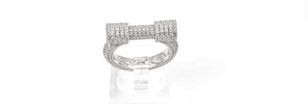Unique Sterling Silver Ring with Dumbbell Design and Sparkling Zircon Stones Engraved All Around - Image 2