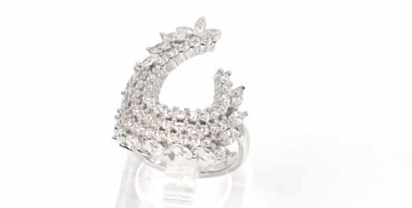 Stunning Sterling Silver Ocean Wave Ring with Dazzling Zircon Stones - Image 2