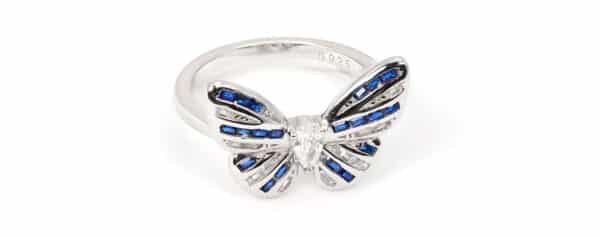 Bold and Beautiful Sterling Silver Butterfly Ring with Blue Gemstone and Zircon Accents - Image 2
