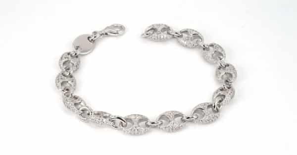 Elegant Sterling Silver Bracelet with Sparkling Zircon Stones and Unique Double Chain Design - Image 2