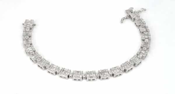 Elegant Sterling Silver Tennis Bracelet with Square and Rectangular Zircon Stones - Image 2
