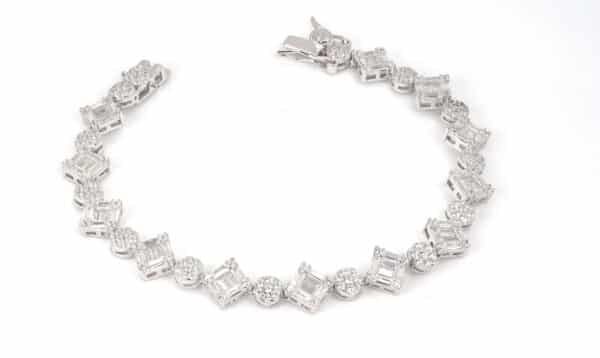 Exquisite Sterling Silver Tennis Bracelet with Brilliant 5A Zircon Stones in Circle and Square Shapes - Image 2