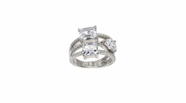 Stunning Sterling Silver Ring with 2 Large Square Zircon Stones, 1 Oval Zircon Stone, and Sparkling Accent Stones - Image 2