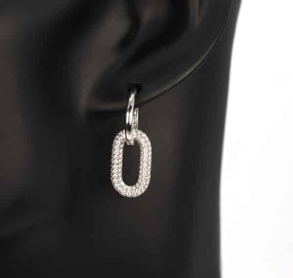 Zircon Chain and Circle: Sterling Silver Unisex Earrings for Effortlessly Chic Style - Image 2