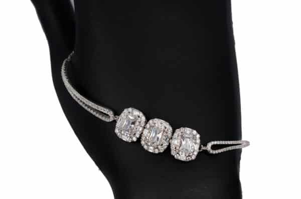 Sparkling Square: Adjustable Sterling Silver Bracelet with a Central Zircon Stone and Surrounding Sparkling Accents - Image 2