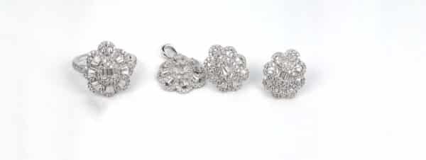 Flower Blossom Sterling Silver Jewelry Set: Ring, Earrings, and Necklace - Image 2