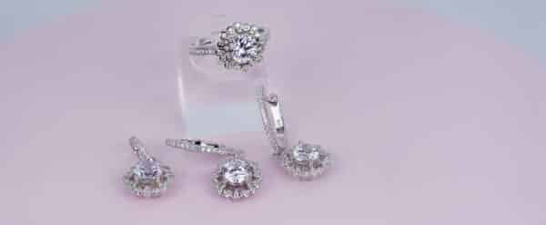 Sparkling Sterling Silver Jewelry Set with Zircon Stones - Ring, Earrings, and Necklace Ensemble