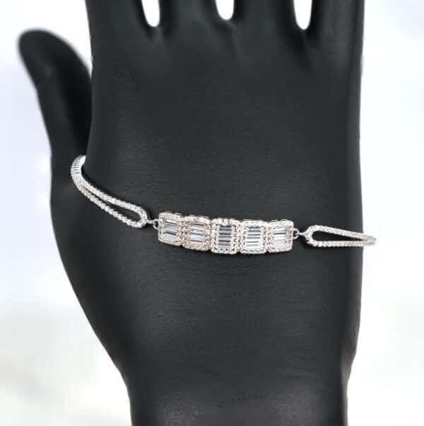 Stunning Sterling Silver Bracelet with 5 Square Zircon-Embellished Shapes and Delicate Surrounding Stones - Image 2