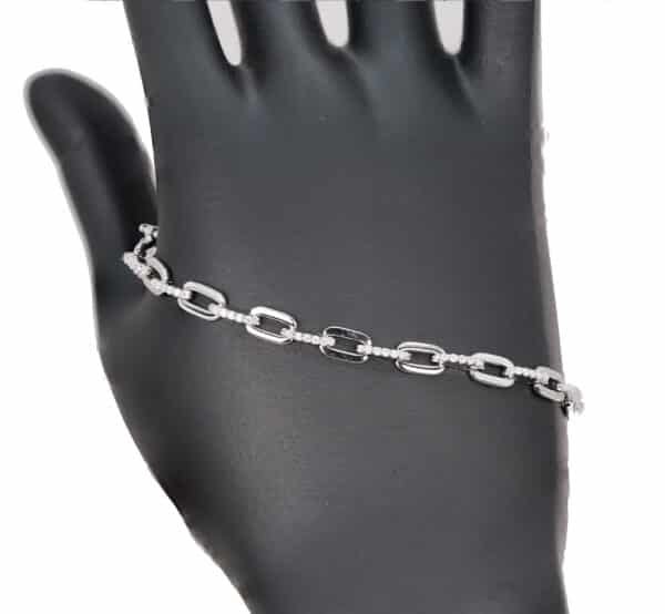 Stunning Sterling Silver Chain Bracelet with Alternating Zircon and Plain Chains - Image 2