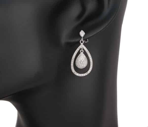 Sparkling Sterling Silver Oval Pendant and Earrings Set with Zircon Stones - Nested Design for a Timeless and Elegant Look - Image 2