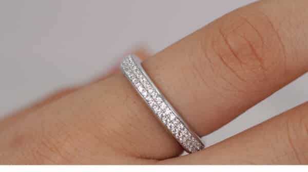 Sparkling Sterling Silver Ring with Continuous Rows of Zircon Stones