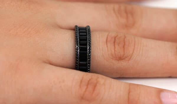 Black Beauty: Sterling Silver Ring with All-Around Black Gemstones