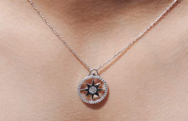 Sparkling Sterling Silver Necklace with Zircon Stones, Featuring a Dazzling Star and Small Circle Accents