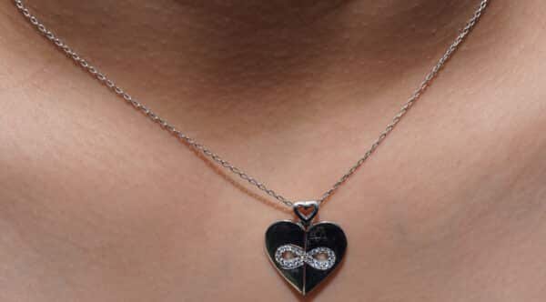 Sparkling Sterling Silver Heart Necklace with Forever Sign and Cubic Zircon Stones