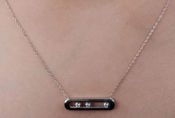 Stunning Sterling Silver Necklace with Movable Track and 3 Sparkling Zircon Stones