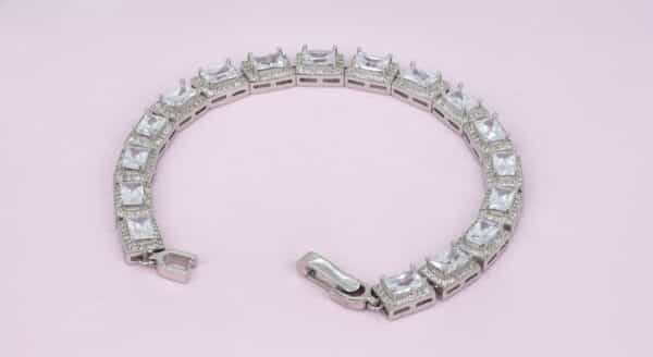 Sparkling Sterling Silver Tennis Bracelet with Large Rectangular Cubic Zircon Stones - Image 2